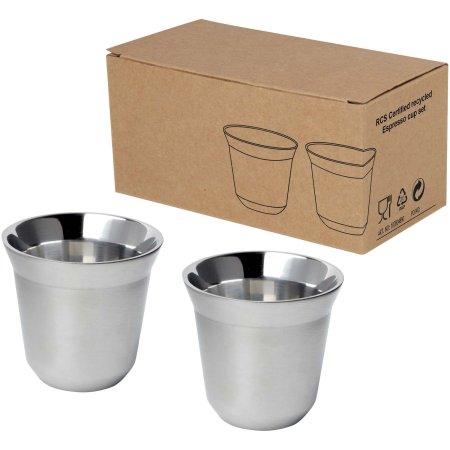  Set di tazze per caffè espresso in acciaio inossidabile certificato RCS da 80 ml Duo 